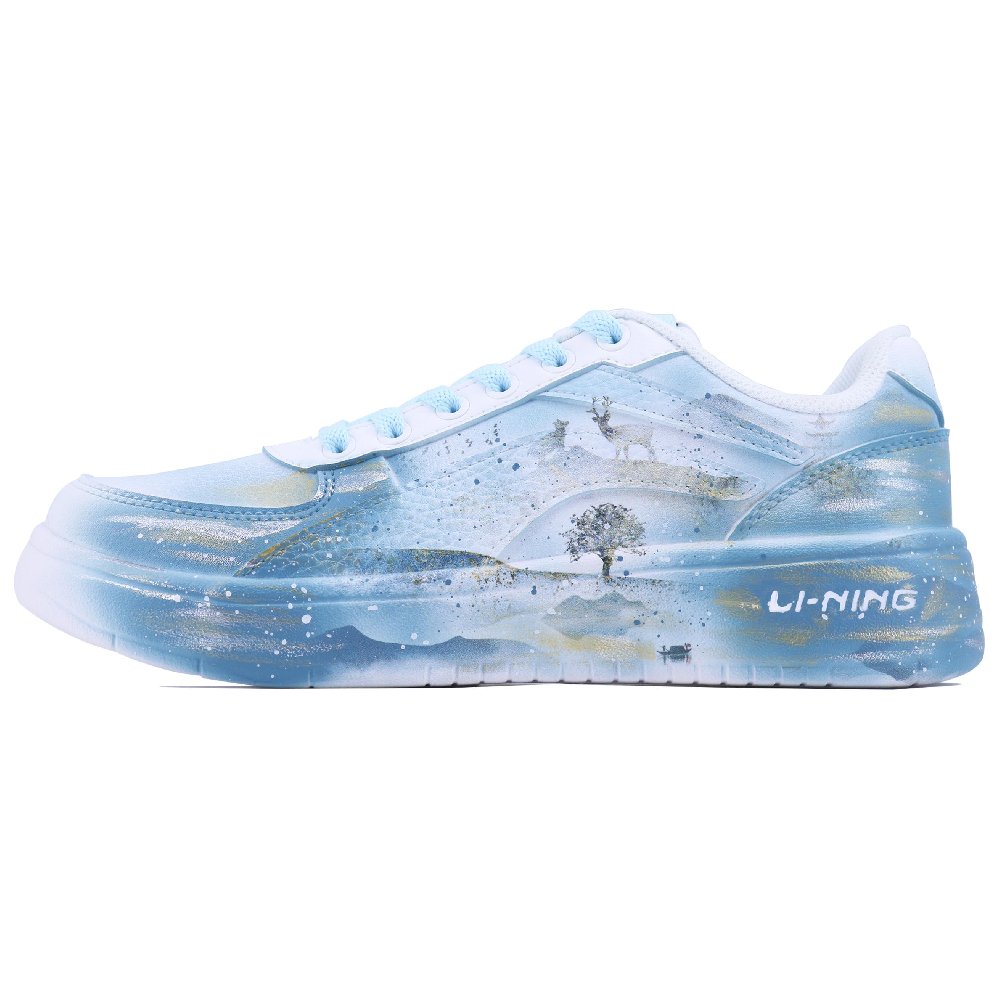 LiNing Anti-Slip And Wear-Resistant Breathable Low-Top Skateboard Shoes Women's White Blue And Gold