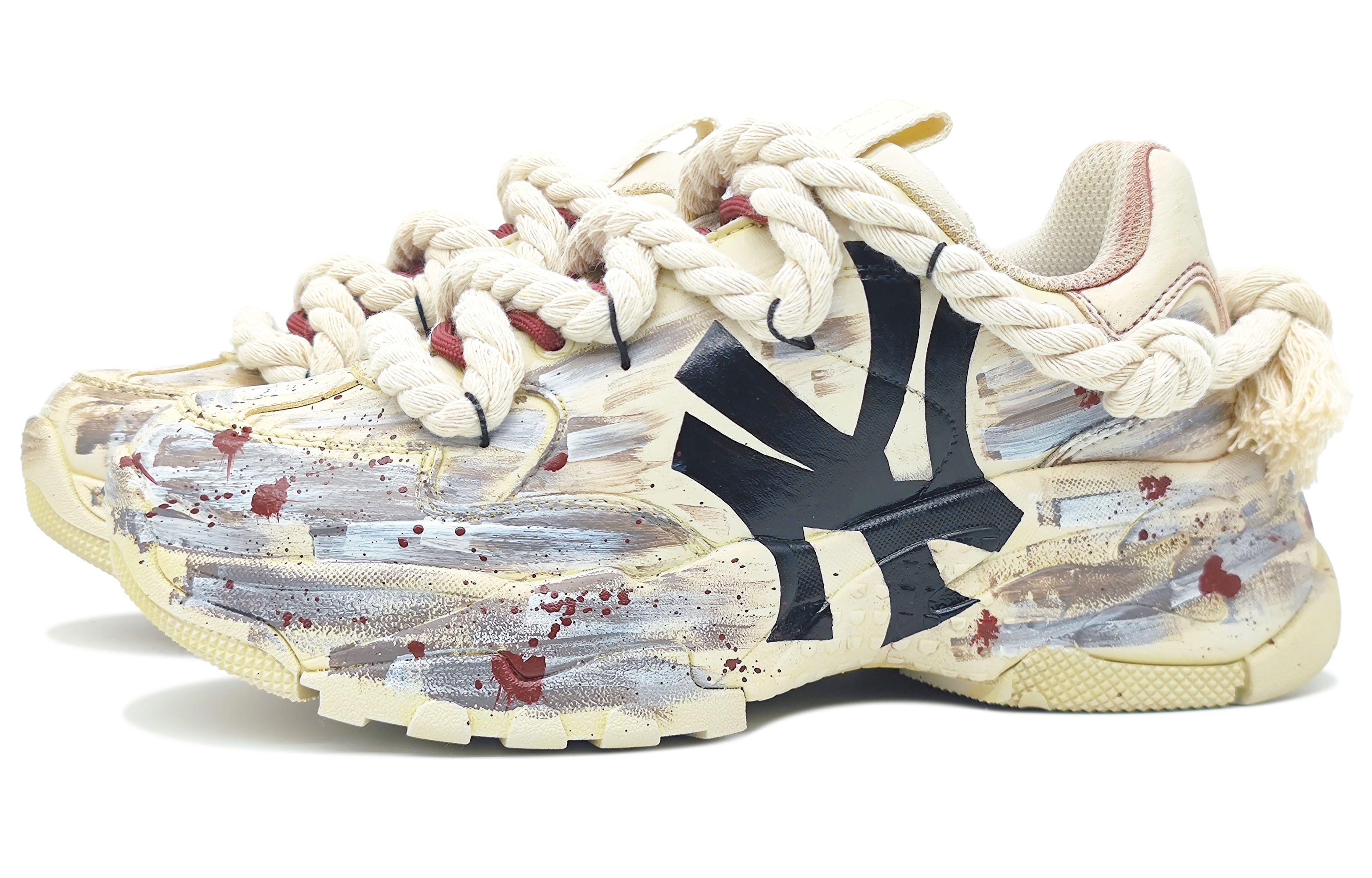 MLB Big Ball Chunky Abrasion Resistant Low Top Chunky Sneakers Unisex Beige Yellow