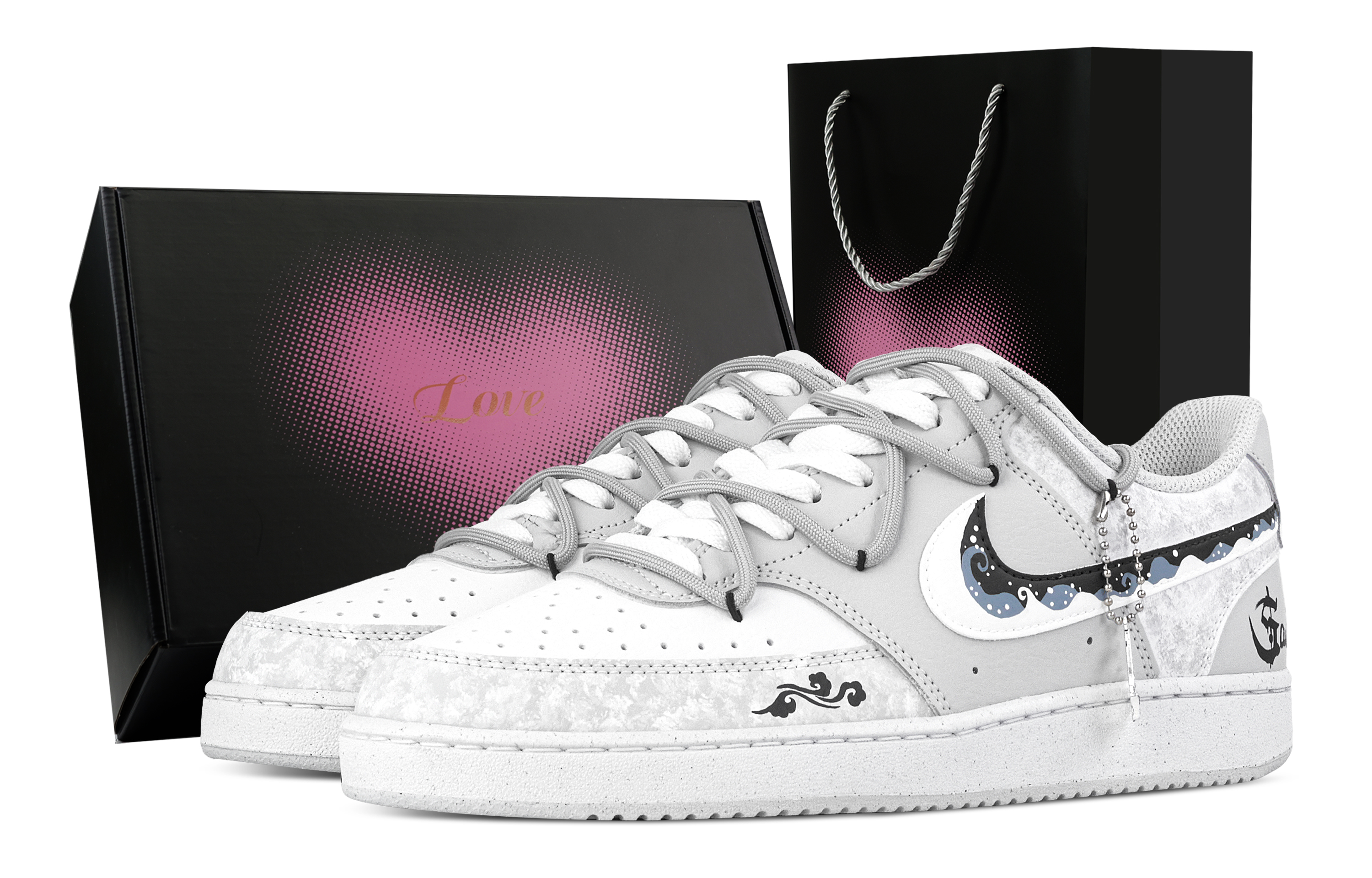 Nike Court Vision Redemption, Heart Box Abrasion Resistant Low top Skateboard Shoes Men's White Gray
