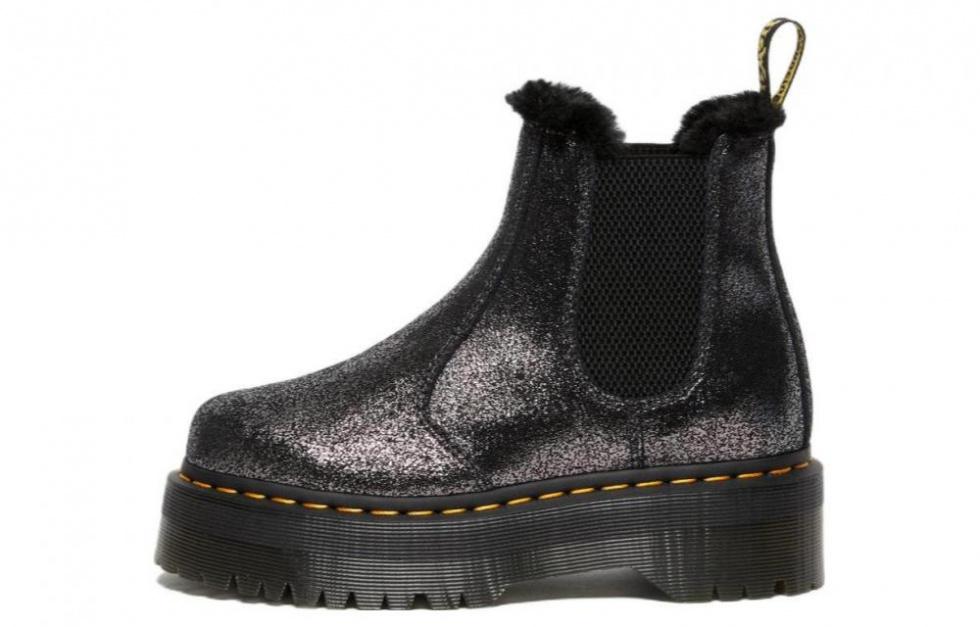 Dr. Martens 2976 Faux Fur Lined Metallic Platform Chelsea Boots 'Black' Women's