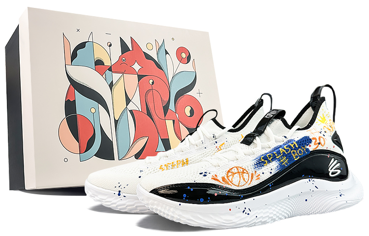 Under Armour Curry 8 Cushioning Anti-Slip And Wear-Resistant Low-Top Performance Basketball Shoes Unisex Black White
