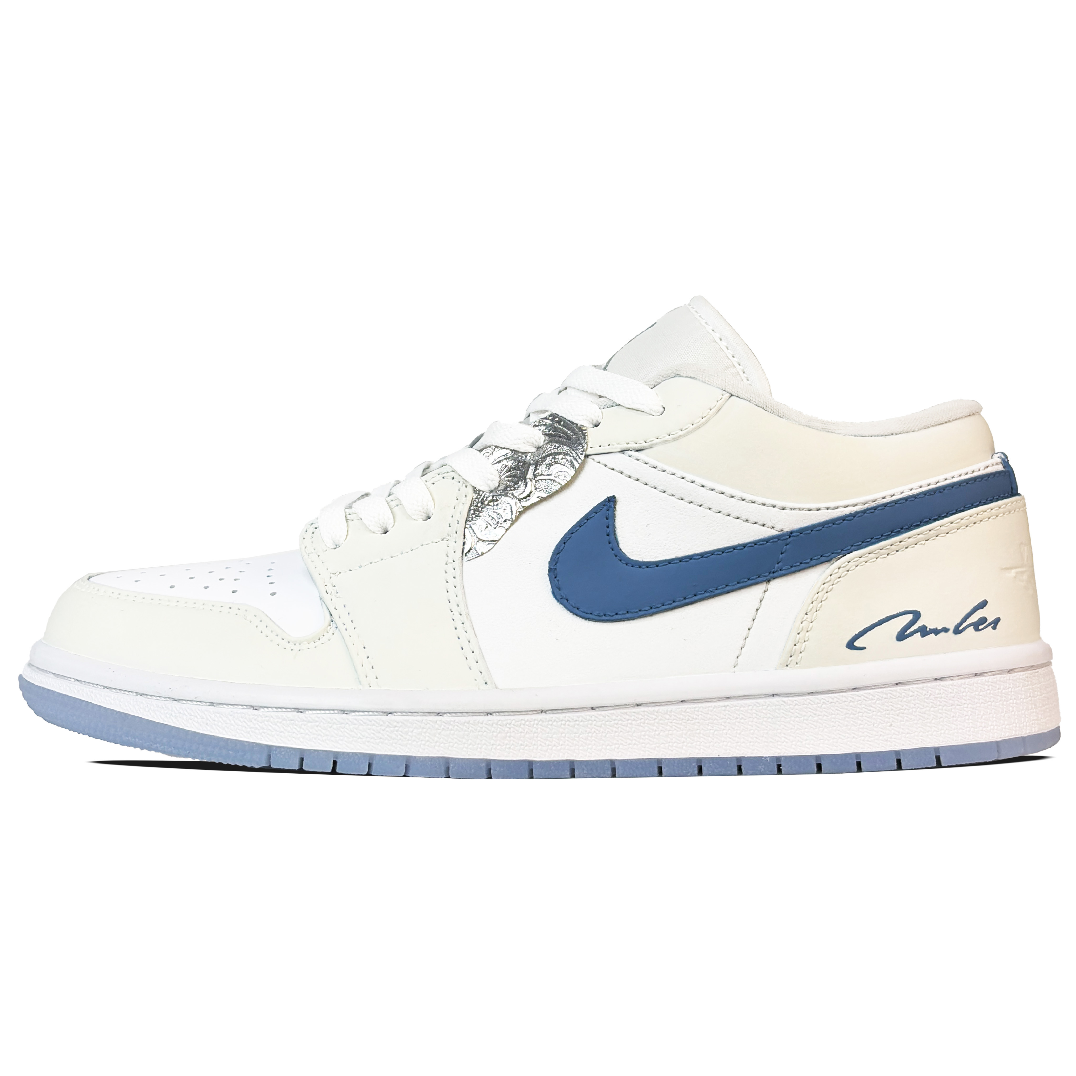 Jordan Air Jordan 1 Abrasion Resistant Low top Vintage Basketball Shoes Unisex Beige Blue