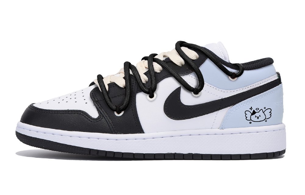 Jordan Air Jordan 1 Puppy Fragment Anti-Slip Wear-Resistant Low-Top Vintage Basketball Shoes Men's Black Blue