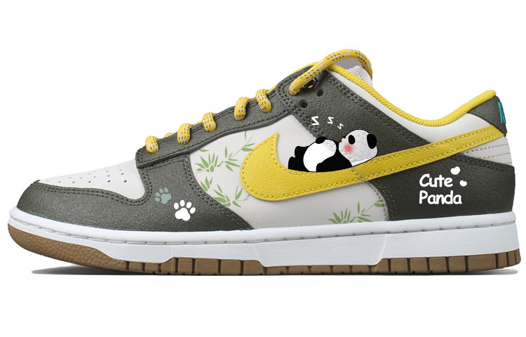 Nike Dunk RETRO Panda Paw Laid-Back Panda Anti-Slip Wear-Resistant Low-Top Skateboard Shoes Unisex White Yellow
