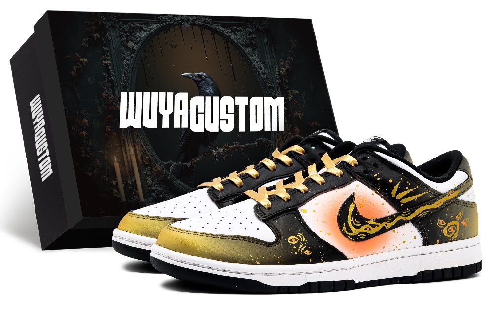 Nike Dunk Skateboard Shoes Unisex Low Top Black/Gold/White