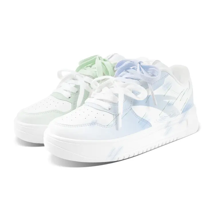 Anta Relaxed Slip Resistant Shock Absorbers Low top Skateboard Shoes Unisex Blue Green Mismatched