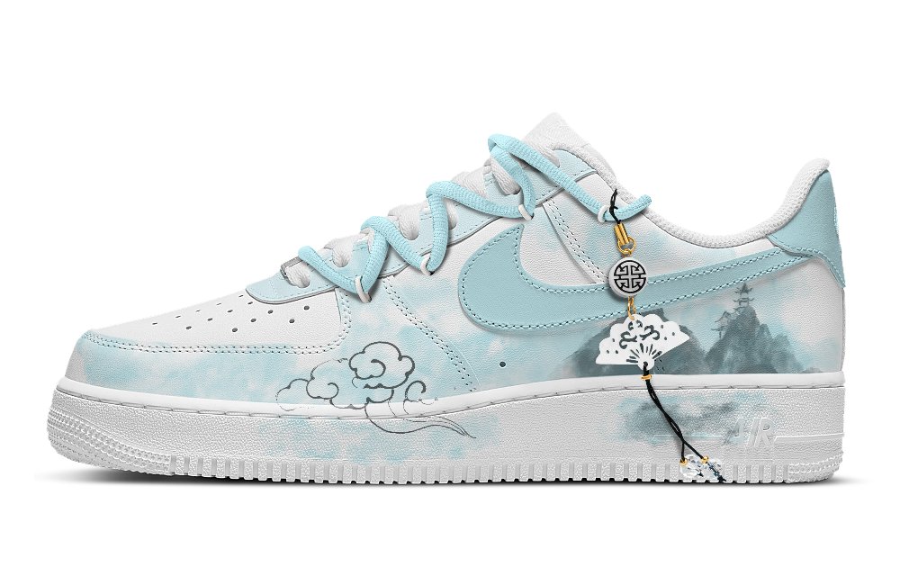 Nike Air Force 1 Abrasion-Resistant Low-Top Skateboard Shoes Men's Cyan