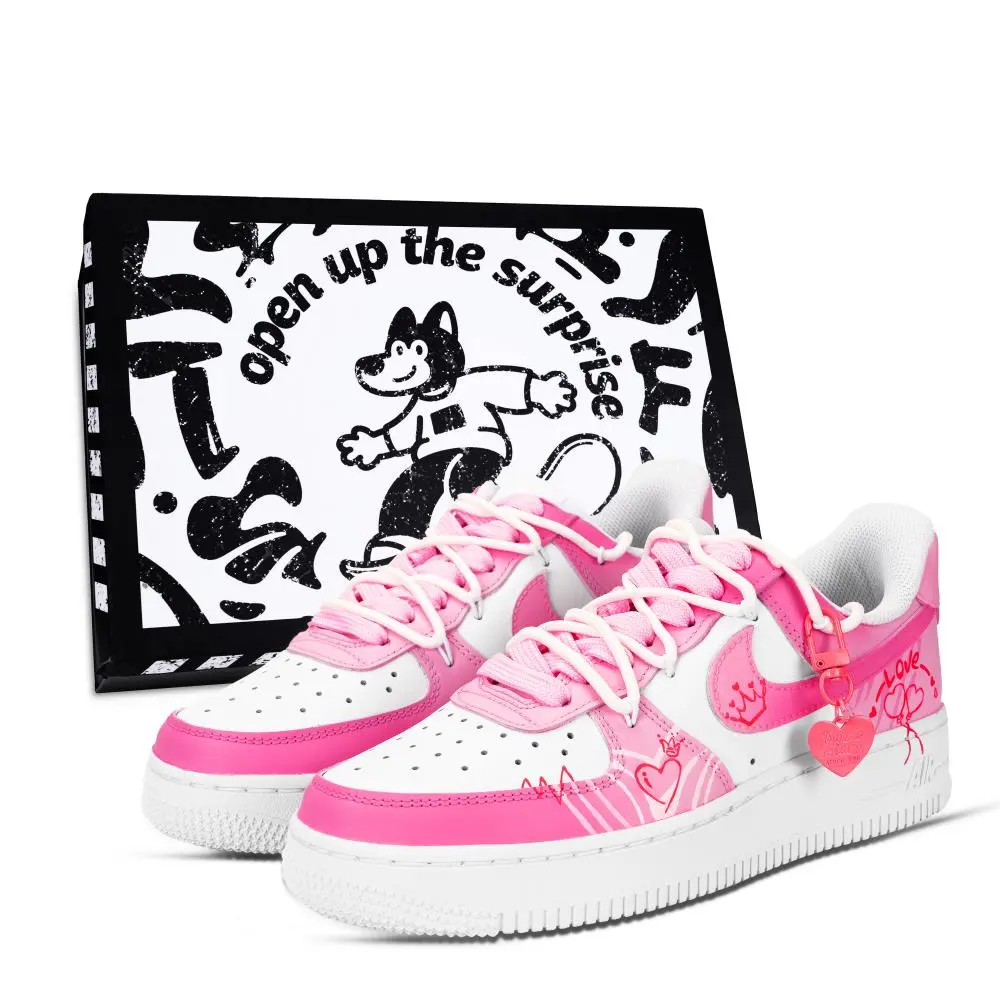 Nike Air Force 1 Love Crown Abrasion Resistant Low Top Skateboard Shoes Unisex Pink White