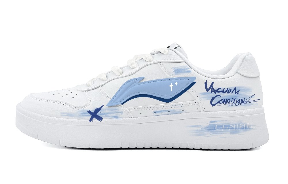 LiNing Pontoon Boats Slip Resistant And Breathable Low Top Skateboard Shoes Men's White Blue