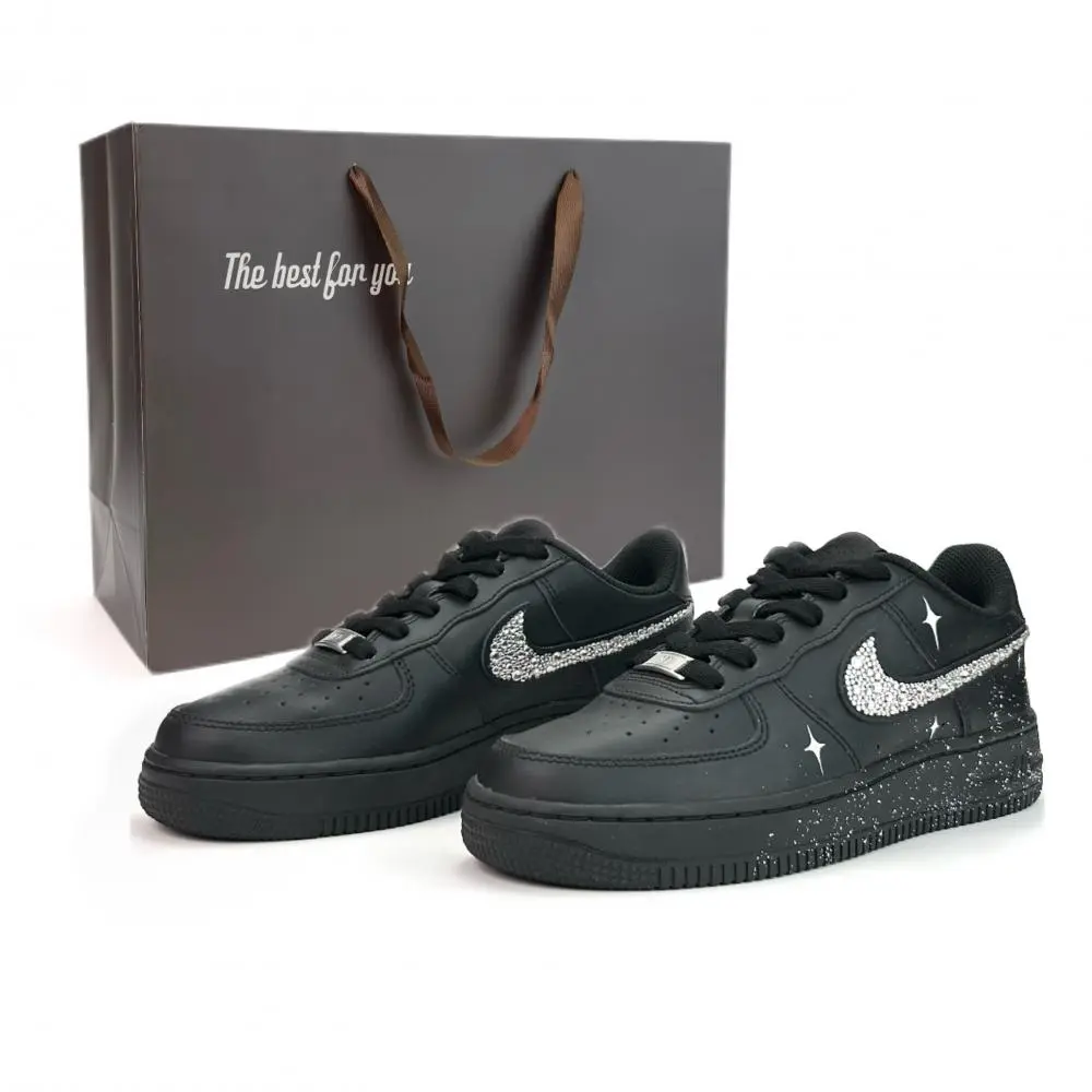Nike Air Force 1 Star Diamond Night Pattern Abrasion Resistant Breathable Low Top Skateboard Shoes Unisex Black