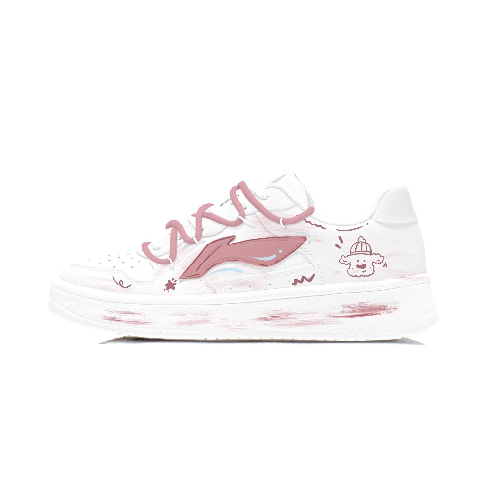 LiNing Pontoon Boats Anti Slip Wear Resistant Low Top Skateboard Shoes Women's White Pink