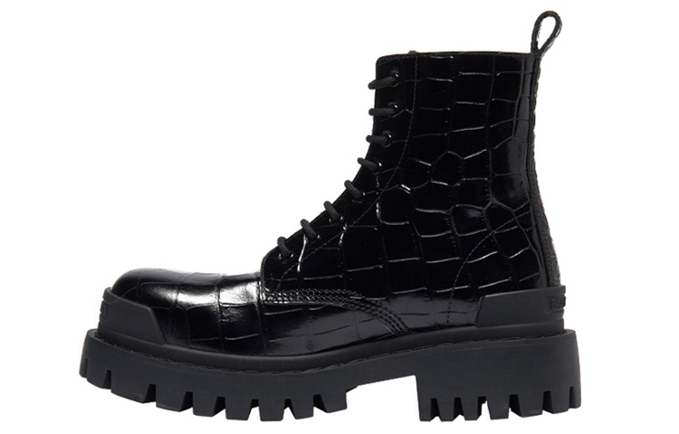 Balenciaga Strike 20mm Croc Embossed Lace Up Boot Black
