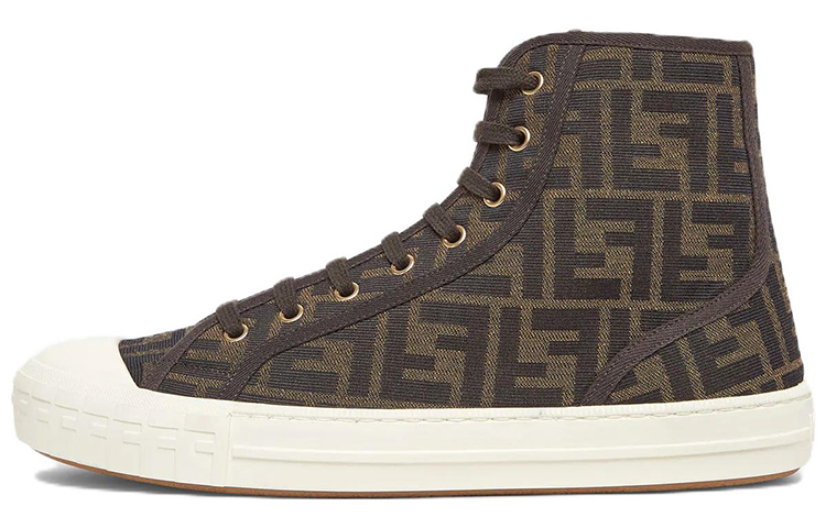 FENDI Domino High Top Stylish Skateboarding Shoes Men's Brown