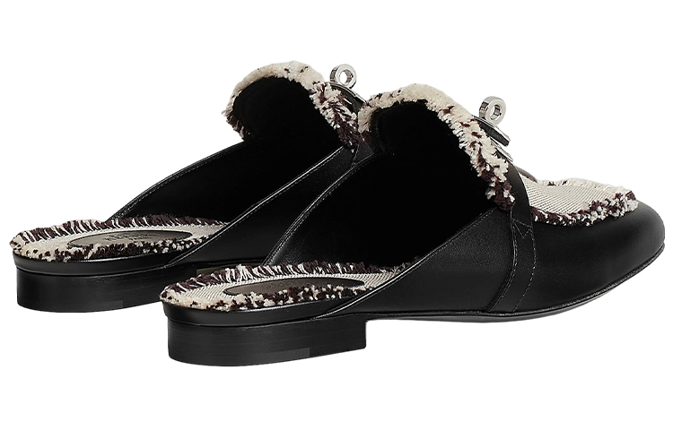 HERMES Abrasion Resistant Closed Toe Slippers Women's Black White