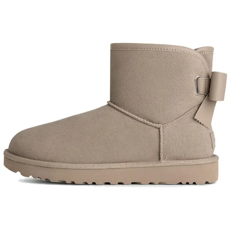 UGG Ultra Mini Bailey Leather Bow Snow Boots Women's Pebble Gray