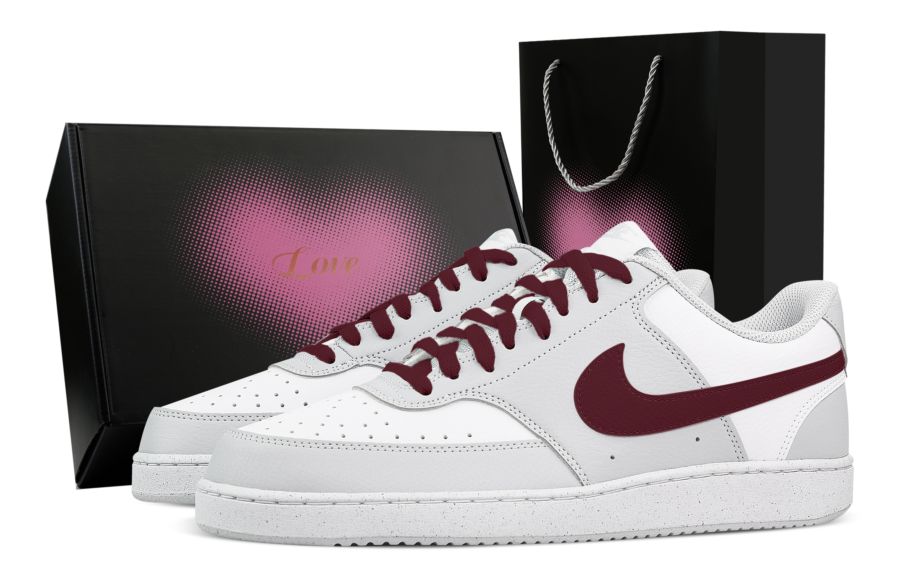 Nike Court Vision Cloud Sandalwood Heart Box Abrasion Resistant Low top Skateboard Shoes Men's White Gray Red