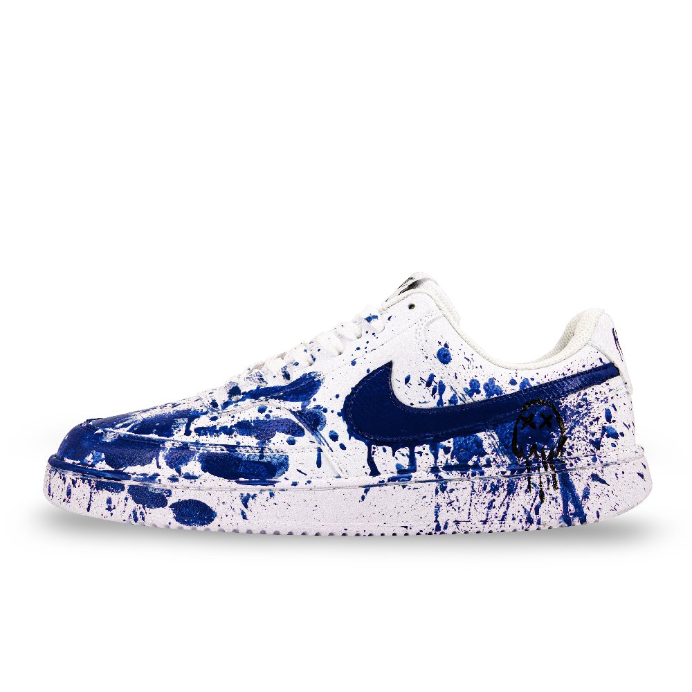 Nike Court Vision 1 OIMG Manufacturing Graffiti Blue Anti Slip Wear Resistant Low Top Skateboard Shoes Men's White Blue