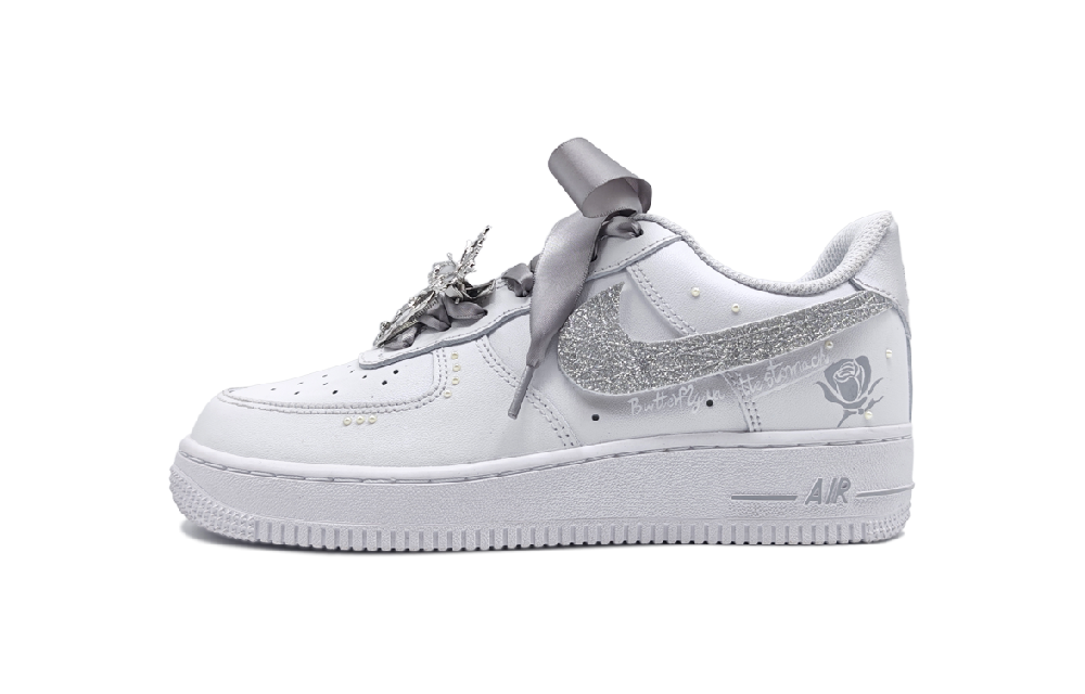 Nike Air Force 1 Glaze Fairy Anti Slip Wear Resistant Low Top Skateboard Shoes Unisex White Silver