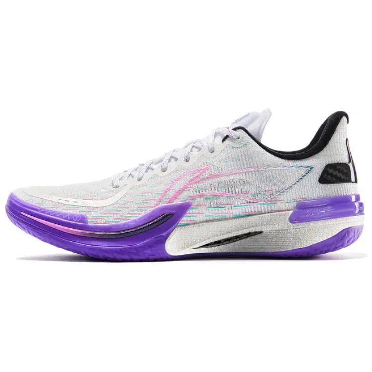 LiNing Gamma Cushioning Anti-Slip And Wear-Resistant Support Lightweight Low-Top Basketball Shoes Men Purple White
