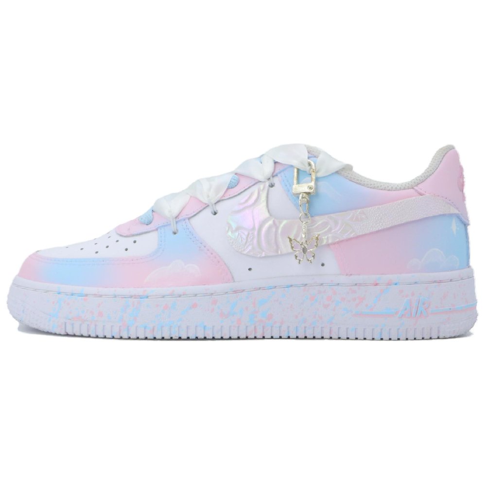 Nike Air Force 1 Anti Slip Wear Resistant Low Top Skateboard Shoes Women's Blue Pink