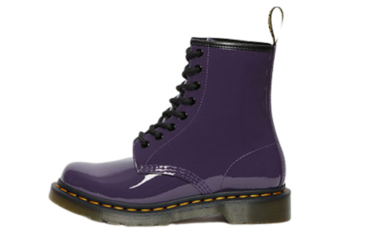 Dr. Martens Lens Patent Leather 8 Martin Boots Black Purple Women's