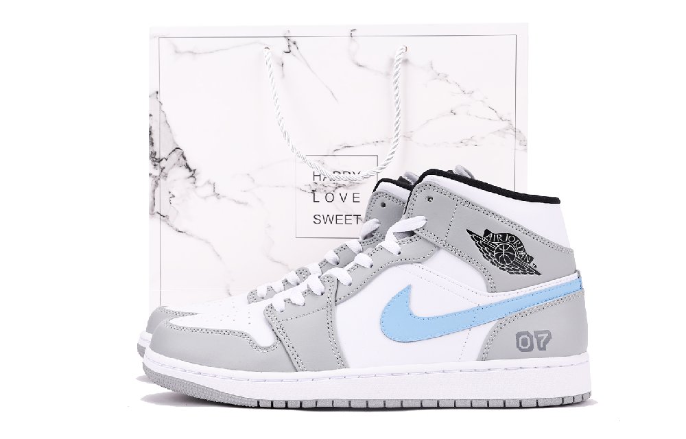Jordan Air Jordan 1 Chestnut Slip-Resistant Coverage Mid-Top Vintage Basketball Shoes Men's Gray Blue