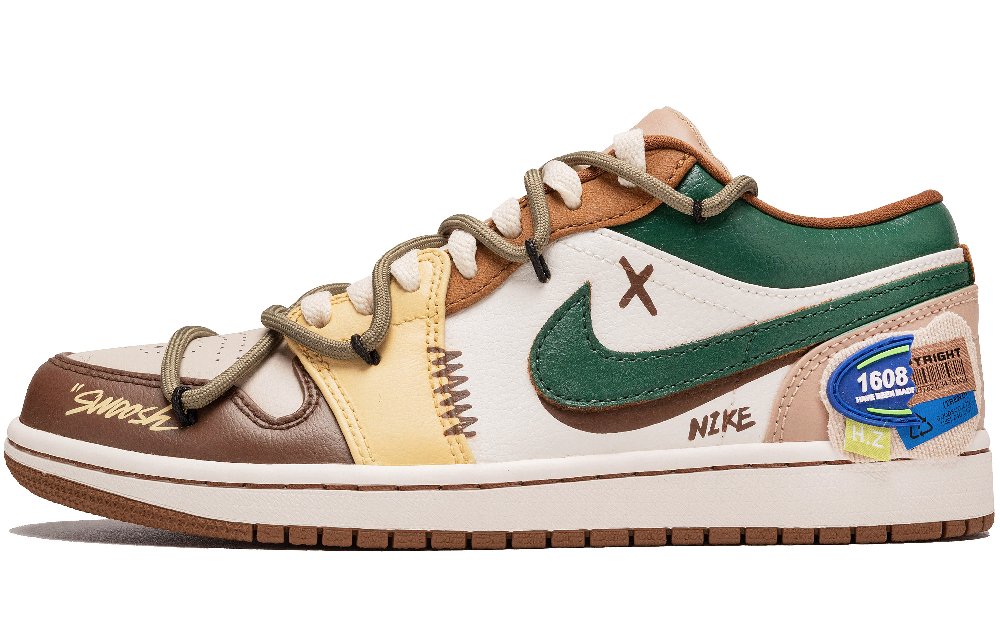 Jordan Air Jordan 1 Wear-Resistant Breathable Water-Resistant Low-Top Vintage Basketball Shoes Men's Brown/White Green