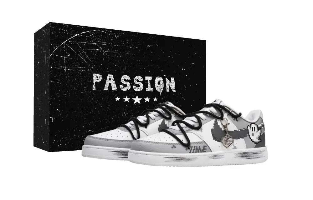 Nike Court Vision 1 Digital Ghost Box Abrasion Resistant Low top Skateboard Shoes Unisex Gray White
