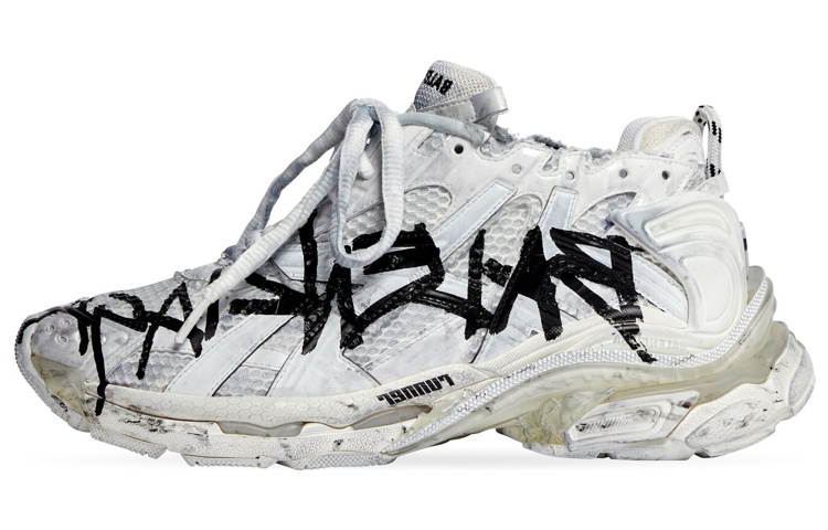 Balenciaga Runner Graffiti Sneakers 'Black And White Mesh And Nylon'