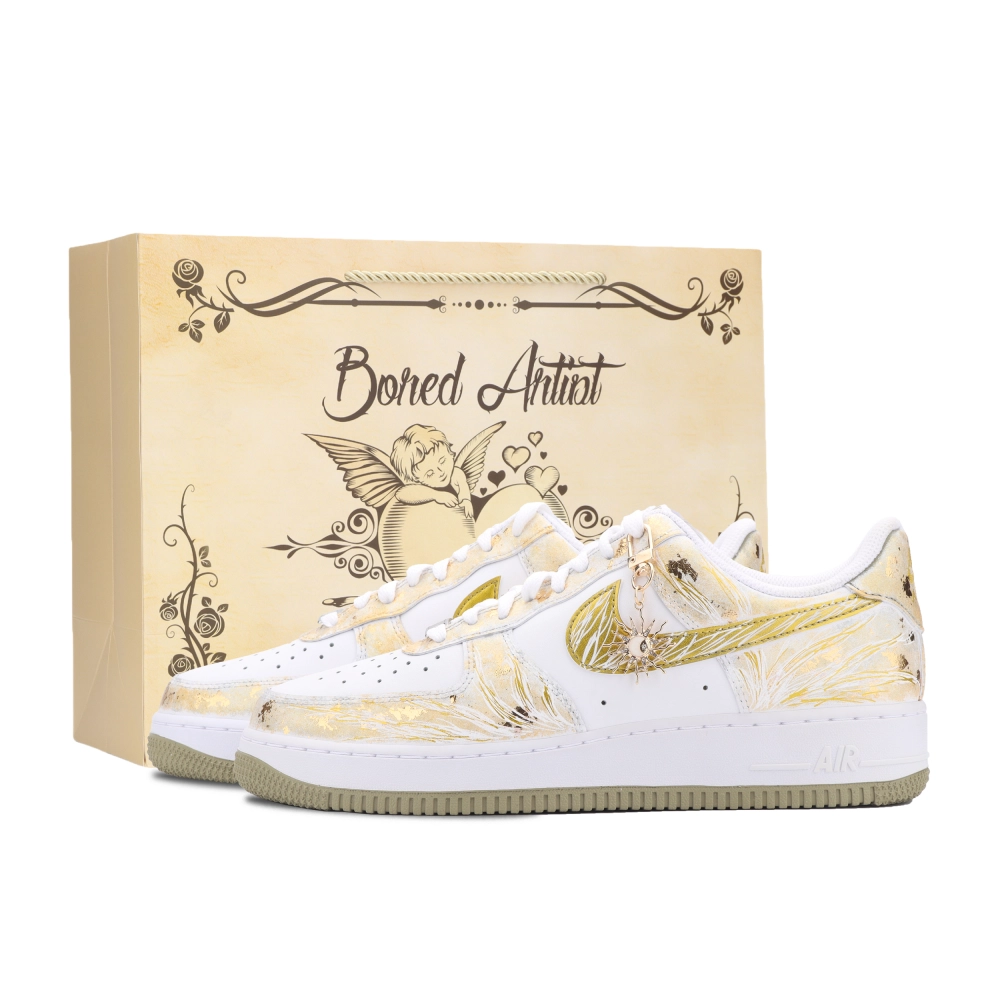 Nike Air Force 1 River Immersed Moon, Sun God Apollo Abrasion Resistant Low top Skateboard Shoes Unisex White Gold