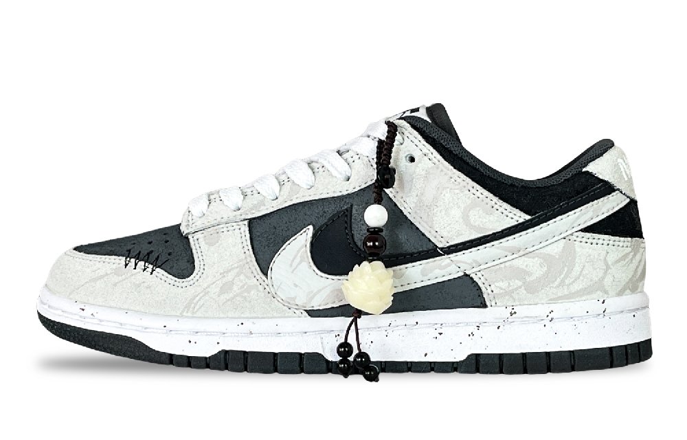 Nike Dunk Ink Lotus Anti Slip Wear Resistant Low Top Skateboard Shoes Unisex Black