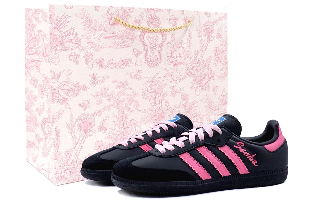 Adidas Originals SAMBA OG Durable Lightweight And Breathable Low-Top Skateboard Shoes Unisex Black White Pink