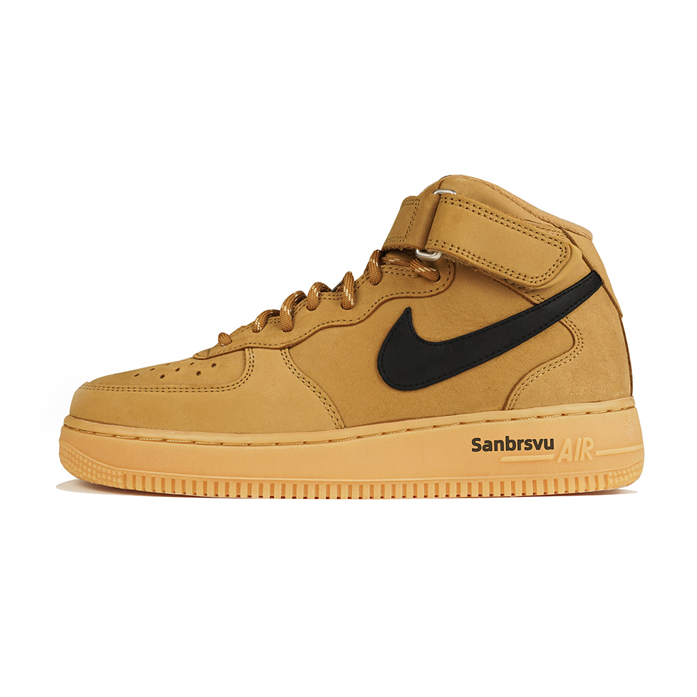 Nike Air Force 1 Slip Resistant Cushioning Mid Top Skateboard Shoes Unisex Yellow Brown