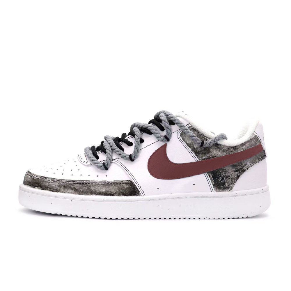 Nike Court Vision 1 Ink Wash Vermilion Anti Slip Wear Resistant Low Top Skateboard Shoes Unisex Black White Red