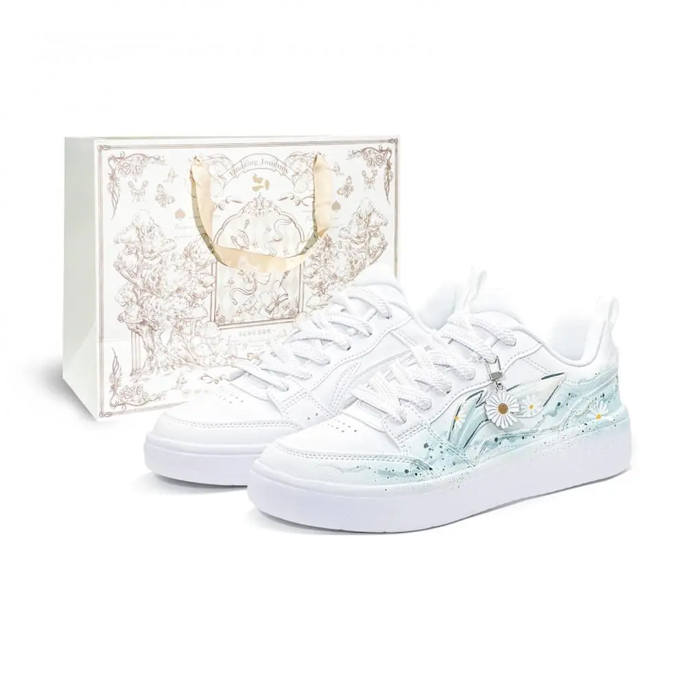 LiNing Acer Truncatum Abrasion Resistant Height Increasing Low top Skateboard Shoes Women's White Cyan