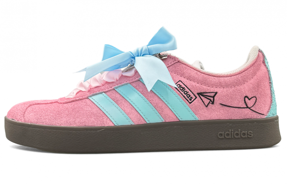 Adidas Neo Vl Court Classic Anti-Slip And Wear-Resistant Lightweight Low-Top Skateboard Shoes Unisex Pink Blue