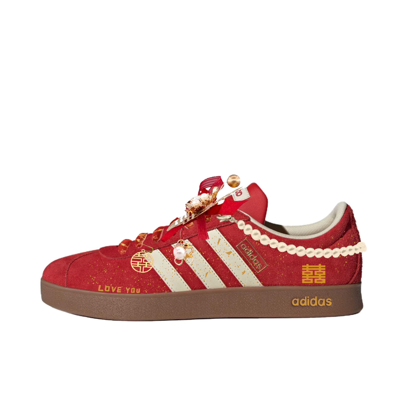 Adidas Vl Court Classic Abrasion Resistant Slip Resistant Low top Skateboard Shoes Women's Red Gold