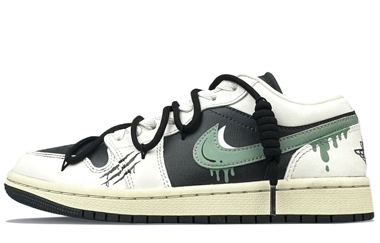 Jordan Air Jordan 1 Durable Breathable Low-Top Vintage Basketball Shoes Unisex Black Green