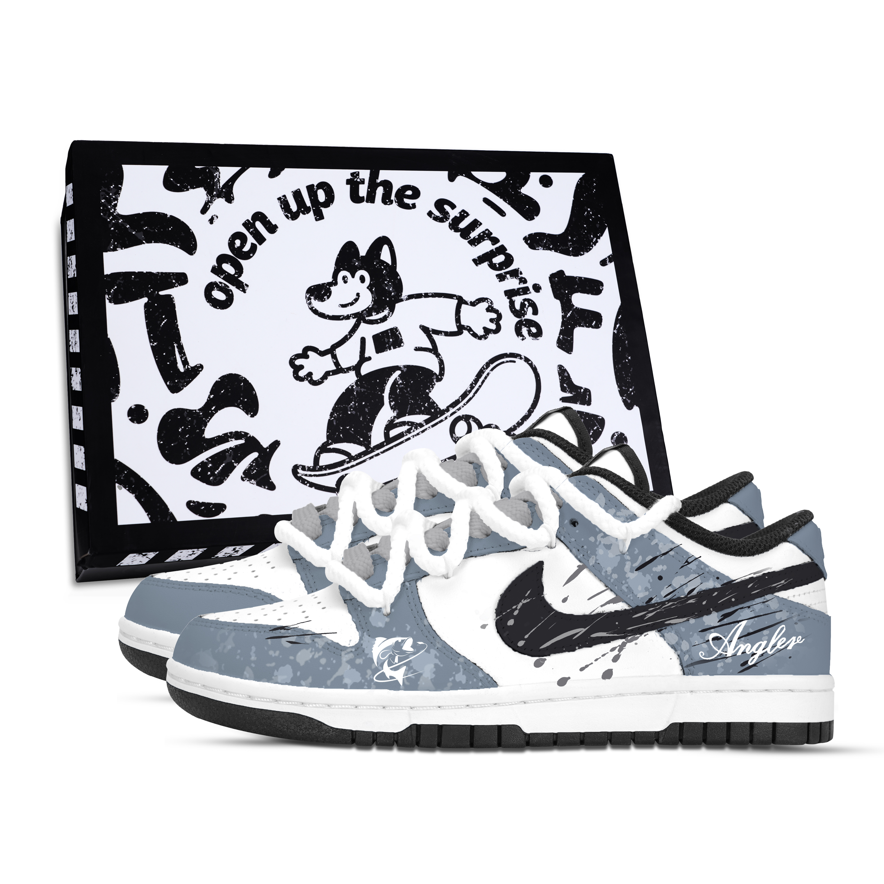 Nike Dunk Fishers Slip Resistant Abrasion Resistant Low top Skateboard Shoes Unisex Blue Black White Gray