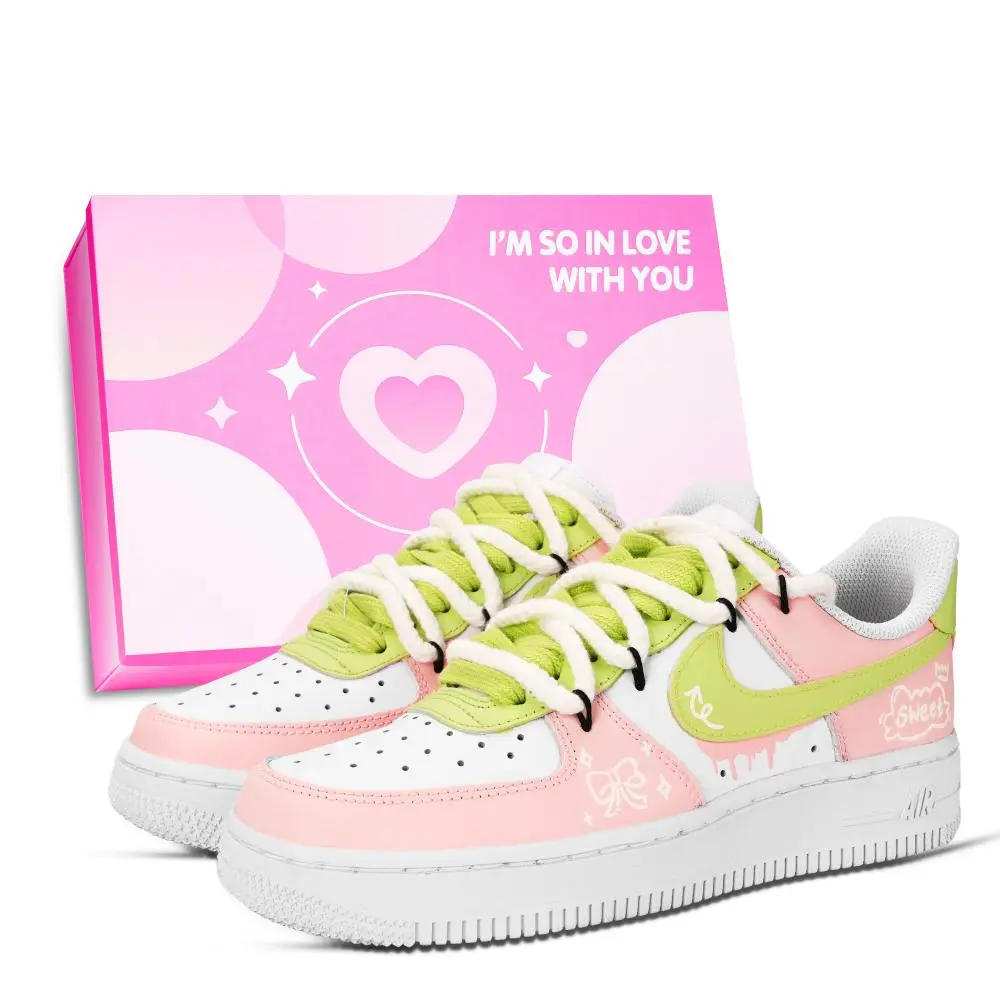 Nike Air Force 1 Sweet Yarn Knot Abrasion Resistant Low Top Skateboard Shoes Unisex Green Orange White