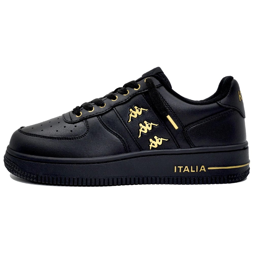 Kappa Black Warrior, Myriad Flowers Entwined, Black Gold Slip Resistant Low Top Skateboard Shoes Unisex Black