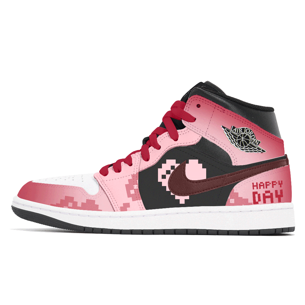 Jordan Air Jordan 1 Dust Keeper, Pixel Heart Abrasion Resistant Mid Top Vintage Basketball Shoes Men's Watermelon Red