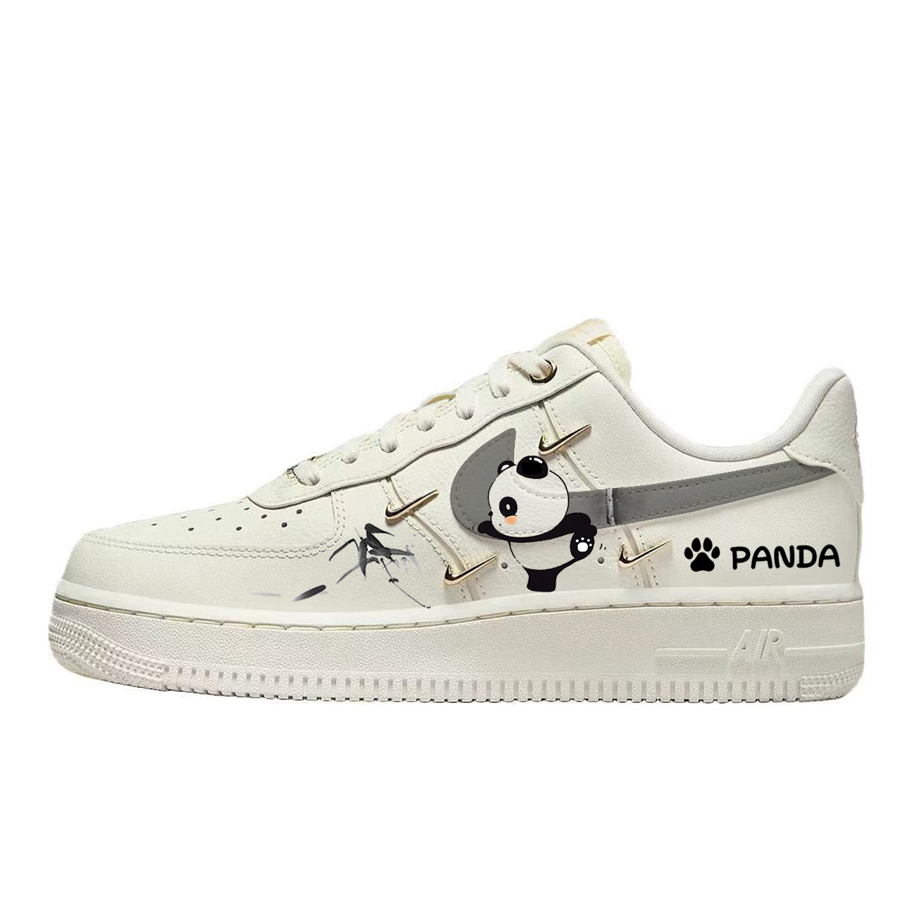 Nike Air Force 1 Abrasion Resistant Breathable Low top Skateboard Shoes Women's White Gold