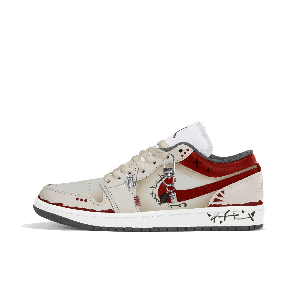 Jordan Air Jordan 1 Abrasion Resistant Low Top Vintage Basketball Shoes Unisex Beige Red