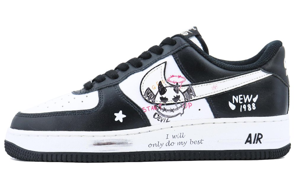 Nike Air Force 1 Graffiti Demon SDS Low-Top Skateboard Shoes Unisex Black White