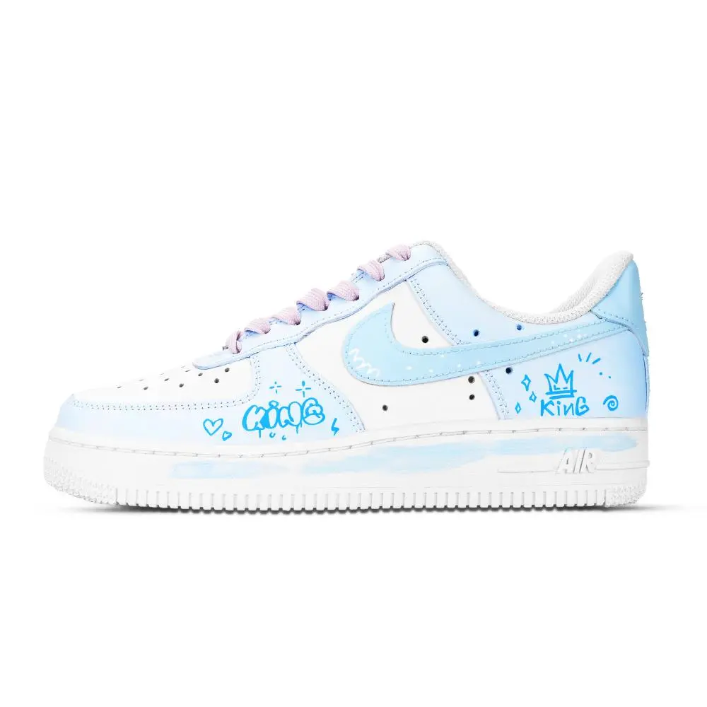 Nike Air Force 1 King Abrasion Resistant Low Top Skateboard Shoes Unisex White Blue