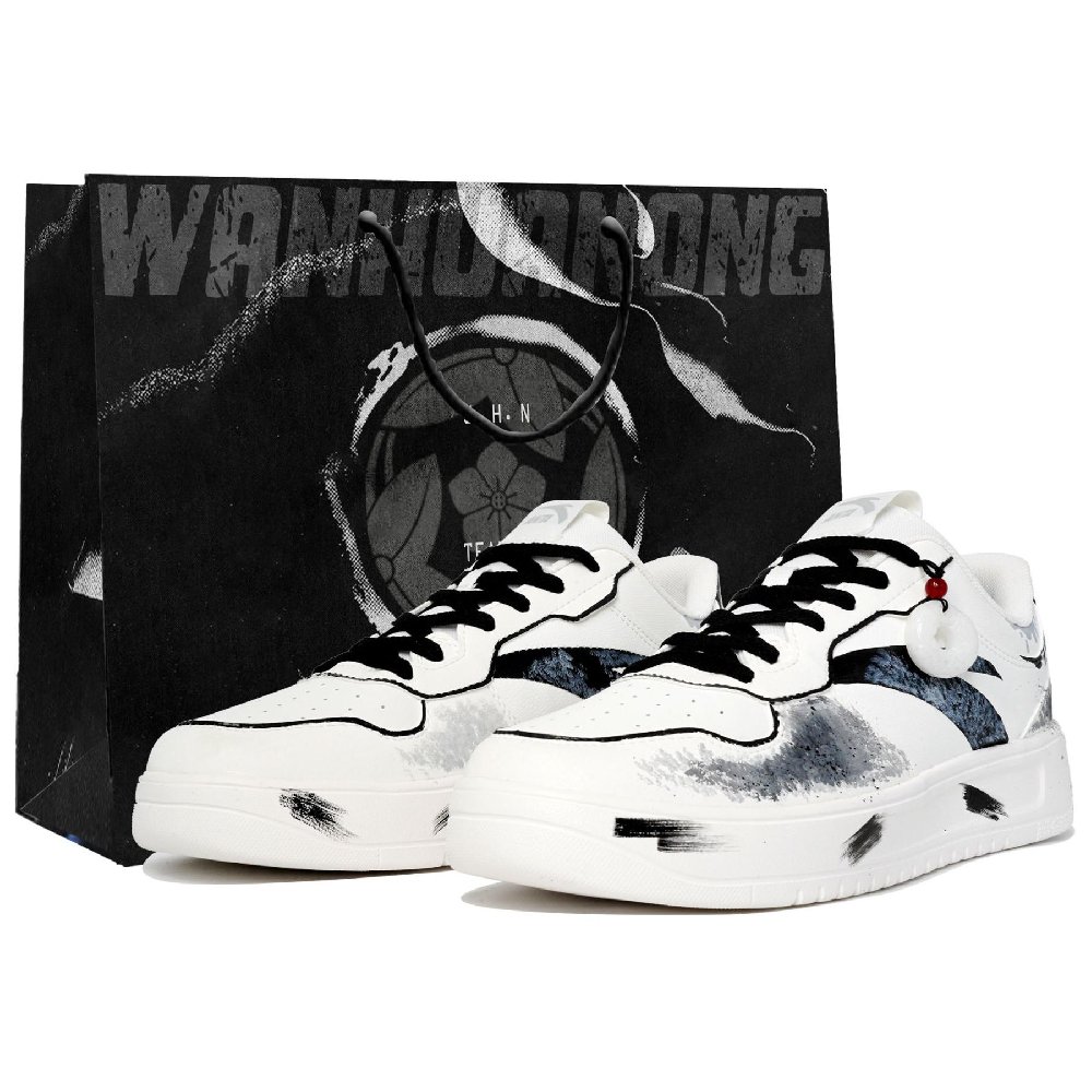 Anta Anti Slip Wear Resistant Low Top Skateboard Shoes Unisex White Black