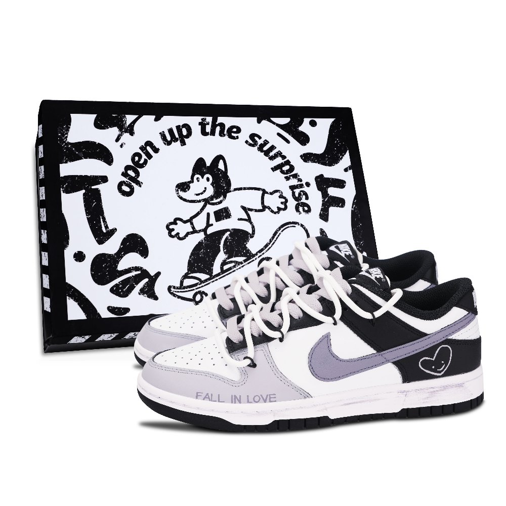 Nike Dunk Black White, Falling In Love Abrasion Resistant Low Top Skateboard Shoes Unisex Black Purple