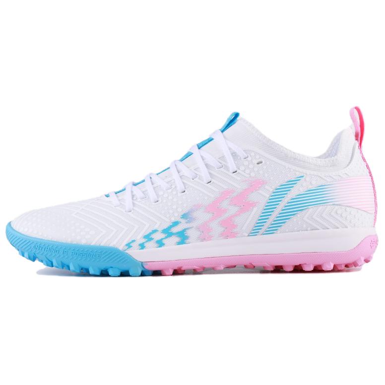 LiNing Shadow 2 TF Rubber Broken Studs Cushioning, Wear Resistant Soccer Shoes Men's White Blue Pink