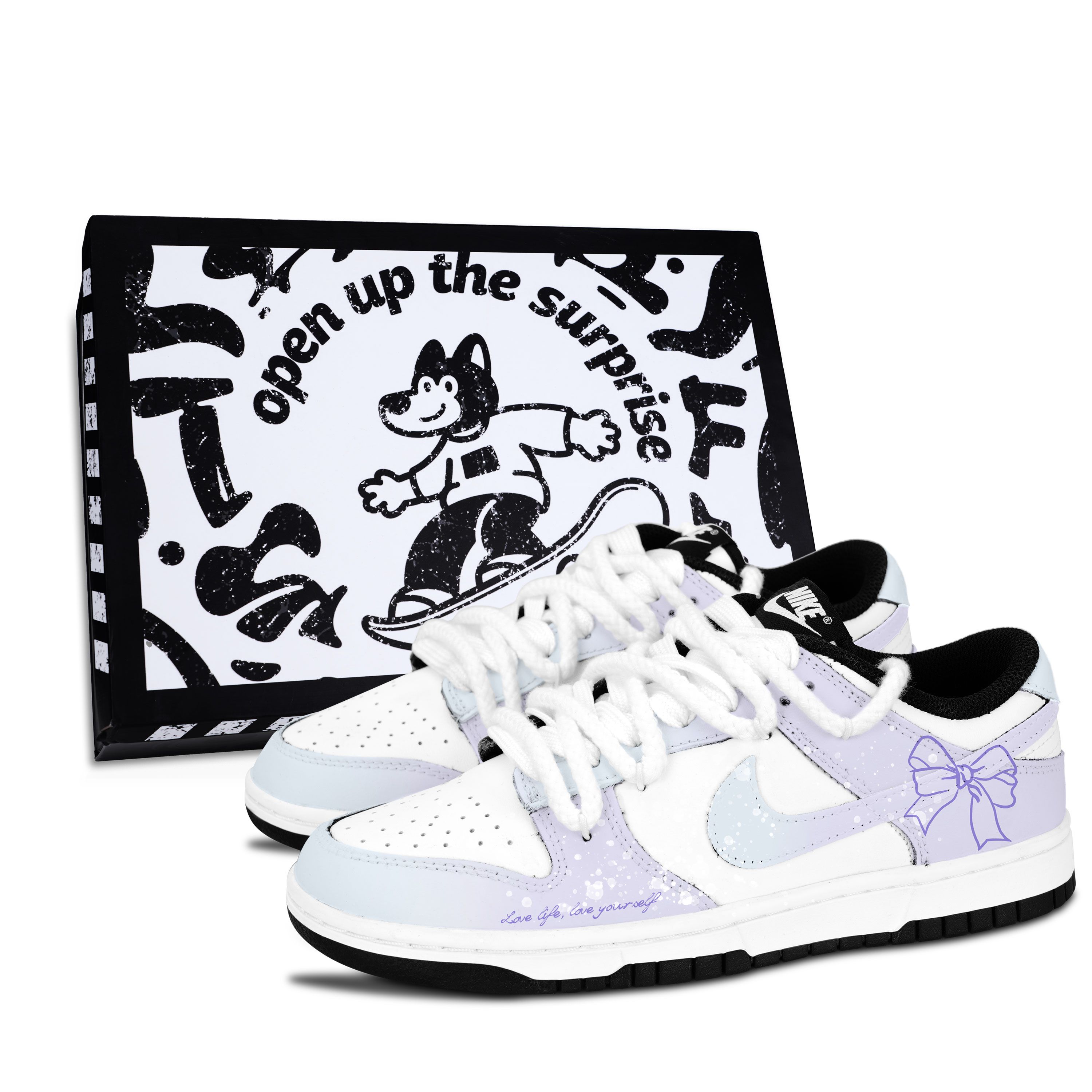Nike Dunk Black White, Soft Purple Dream Abrasion Resistant Slip Resistant Low top Skateboard Shoes Unisex